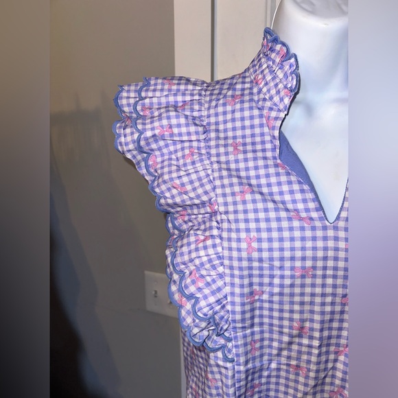 Umgee Size Small Blue and White Gingham with Pink Bows Ruffle Boutique Dress - Picture 7 of 12